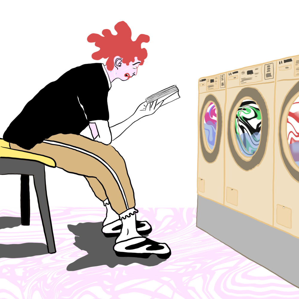 Doing laundry in a laundromatt.